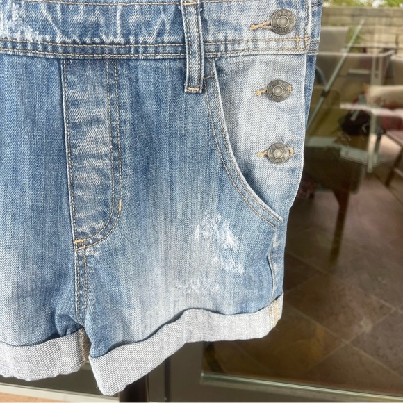 HIDDEN JEANS ~ Blue Denim Shortalls with Distressing and Cuffs ~ Size X-Small - Picture 10 of 14